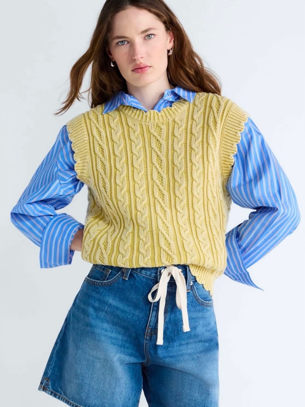 Cable Knit  Sleeveless Sweater Vest in Yellow